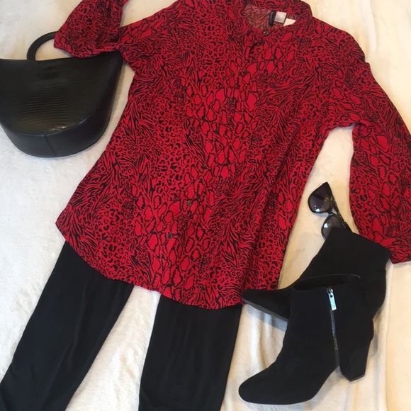 NWT H&M Cool Red & Black Print Tunic Blouse - Picture 9 of 16